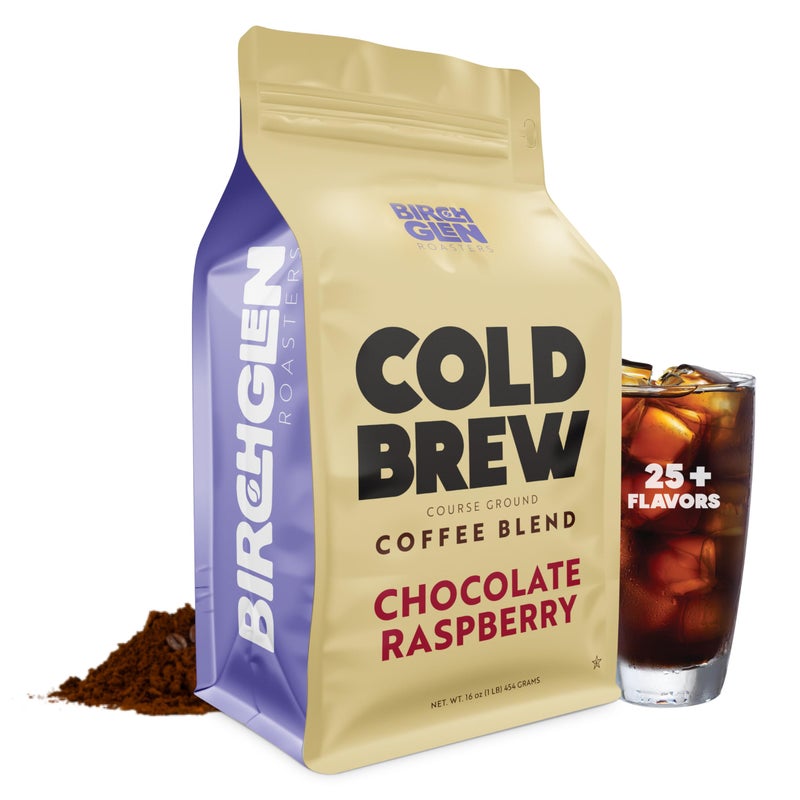 kitchentoolz Birch Glen Roasters Cold Brew Coffee | Flavored Coarse Ground Coffee | Medium Roast | Artisanal Roasting | 100% Arabica |1 LB Bag | Chocolate Raspberry - Image 1
